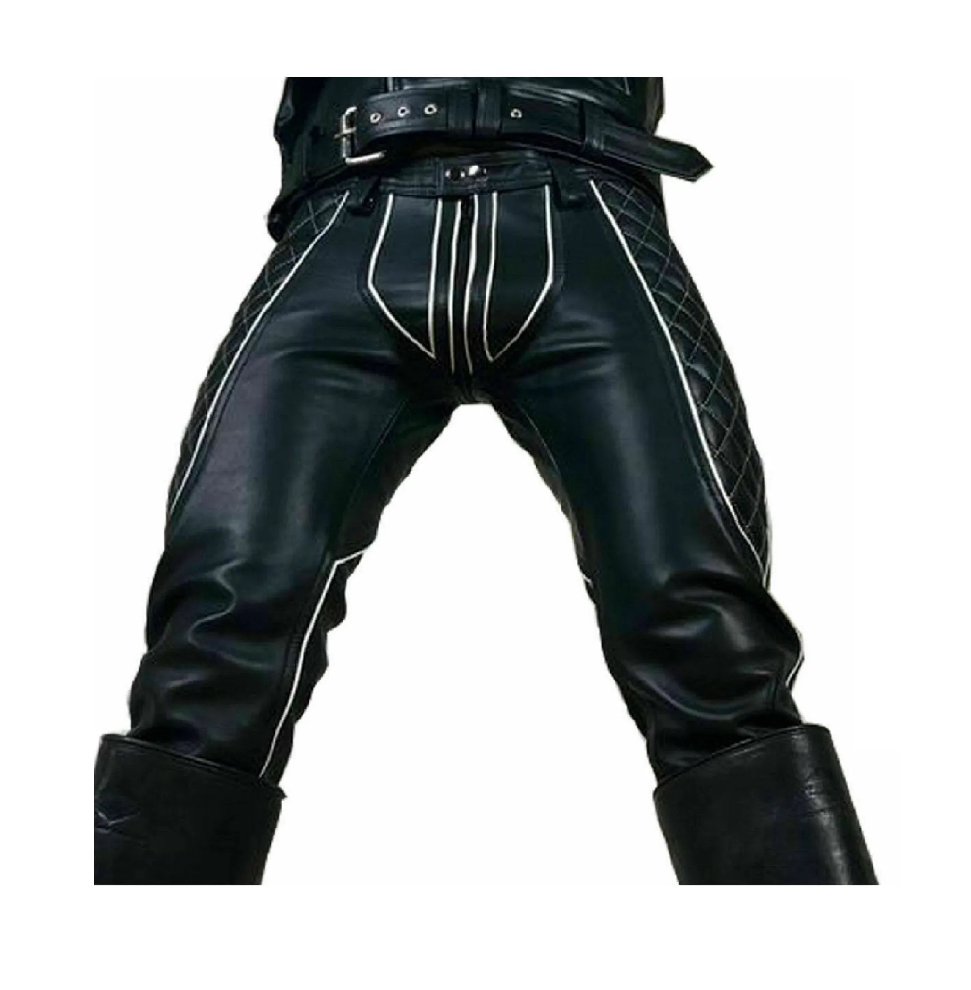 Genuine Leather Rear Zip Slim Fit Jeans Pants