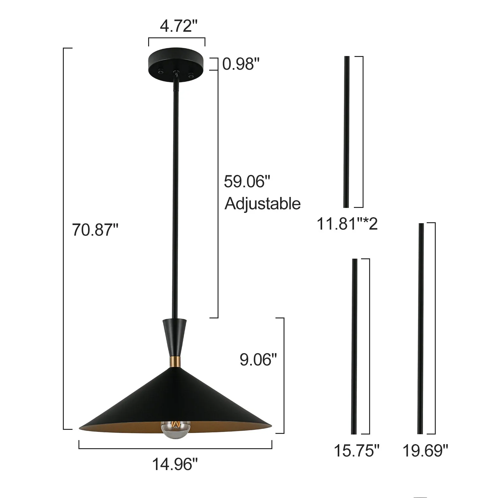 Glowlings 1-Light Modern 15"Wide Metal Cone Dome Pendant Light