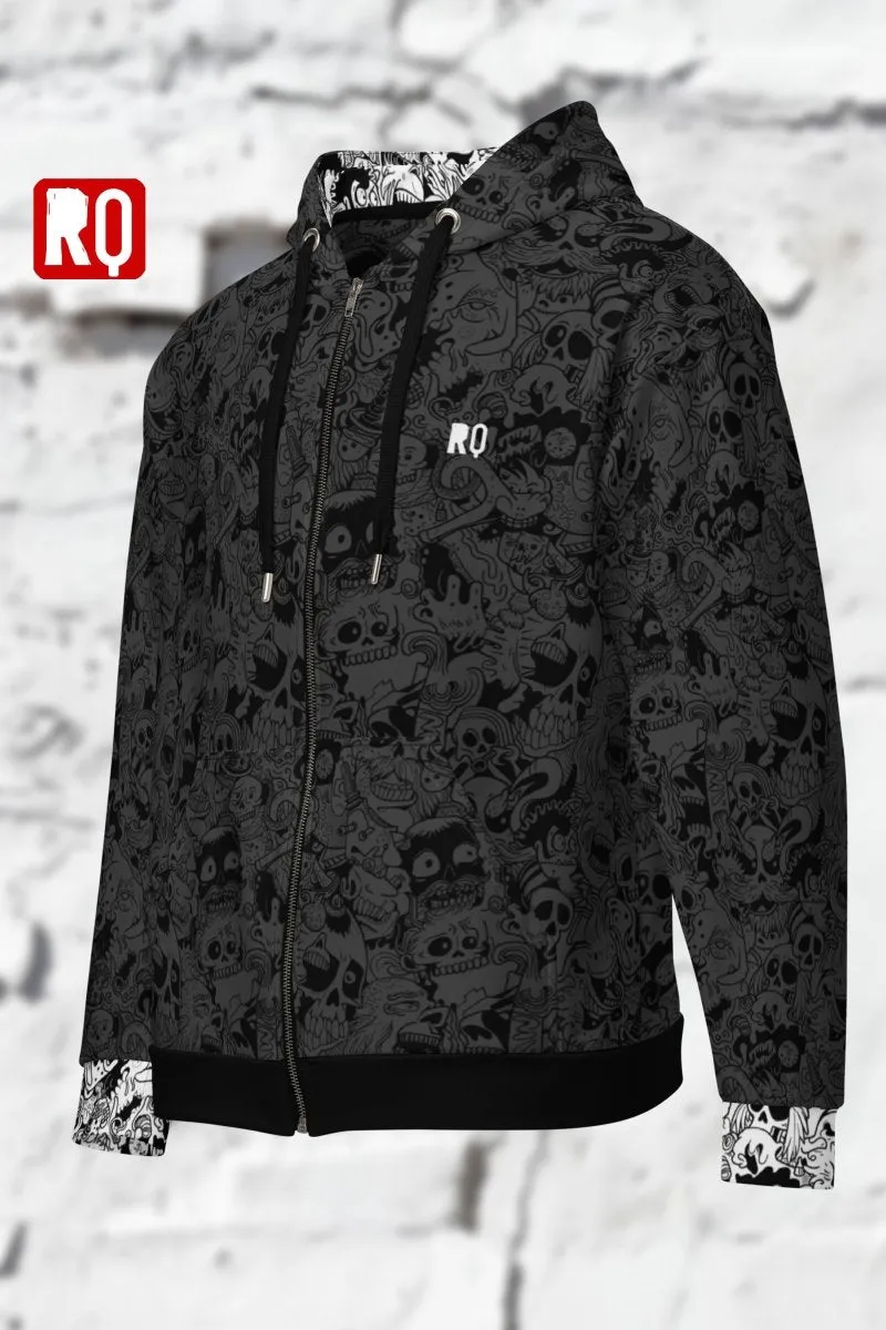 Graffiti doodle art unisex hoodie, dark and stylish zipper hoodie