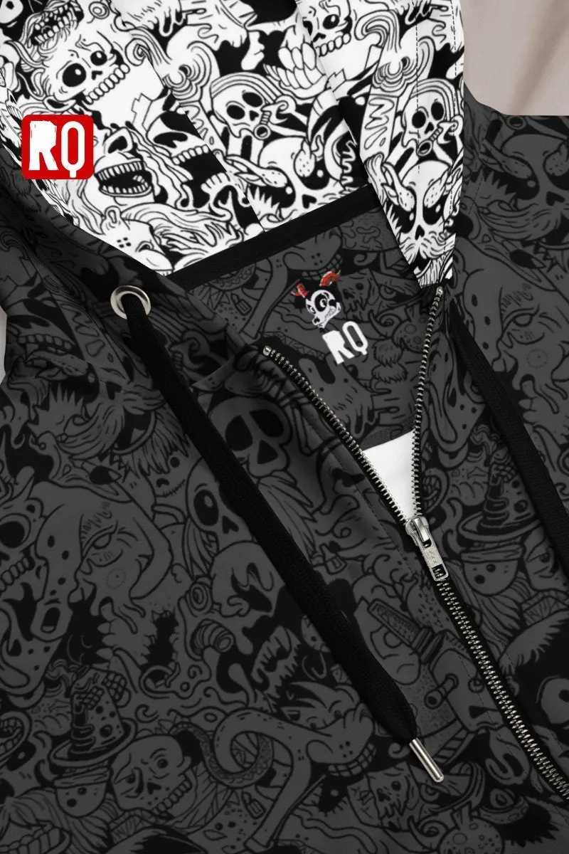 Graffiti doodle art unisex hoodie, dark and stylish zipper hoodie