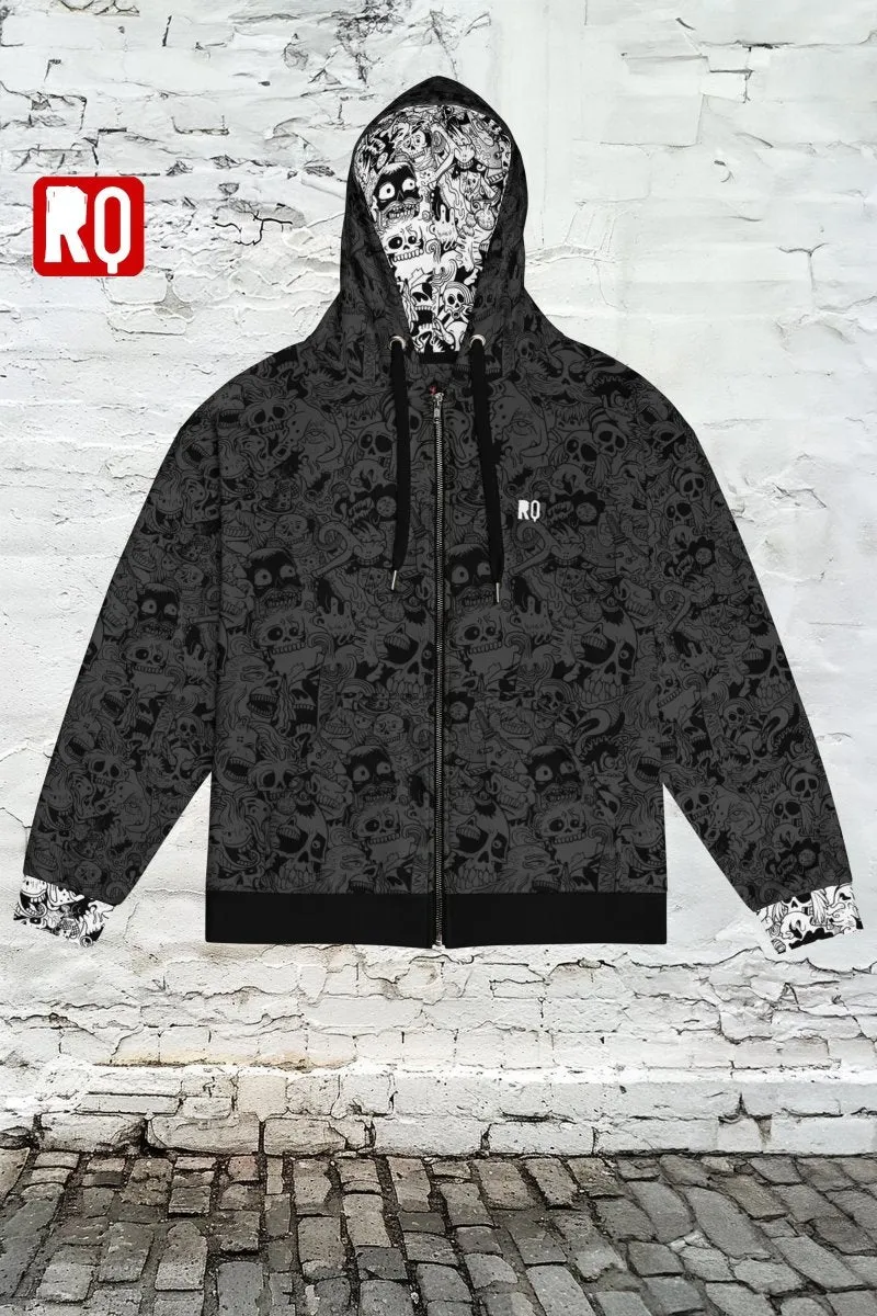 Graffiti doodle art unisex hoodie, dark and stylish zipper hoodie