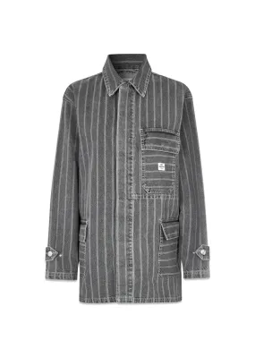 Grey Stripe Denim Johnny Jacket - Grey