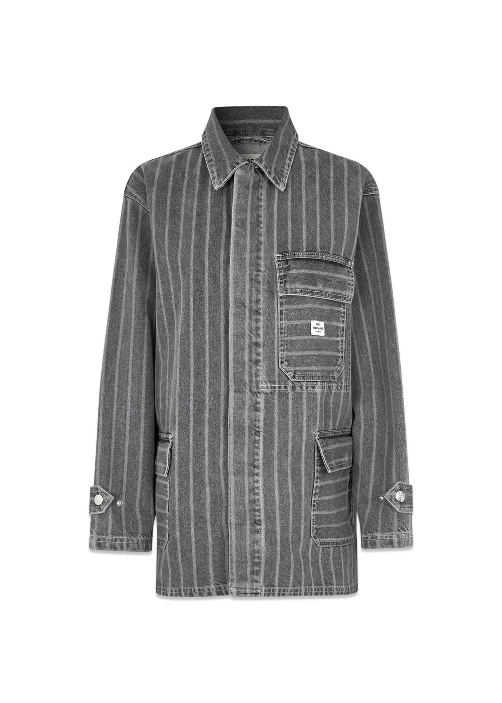 Grey Stripe Denim Johnny Jacket - Grey