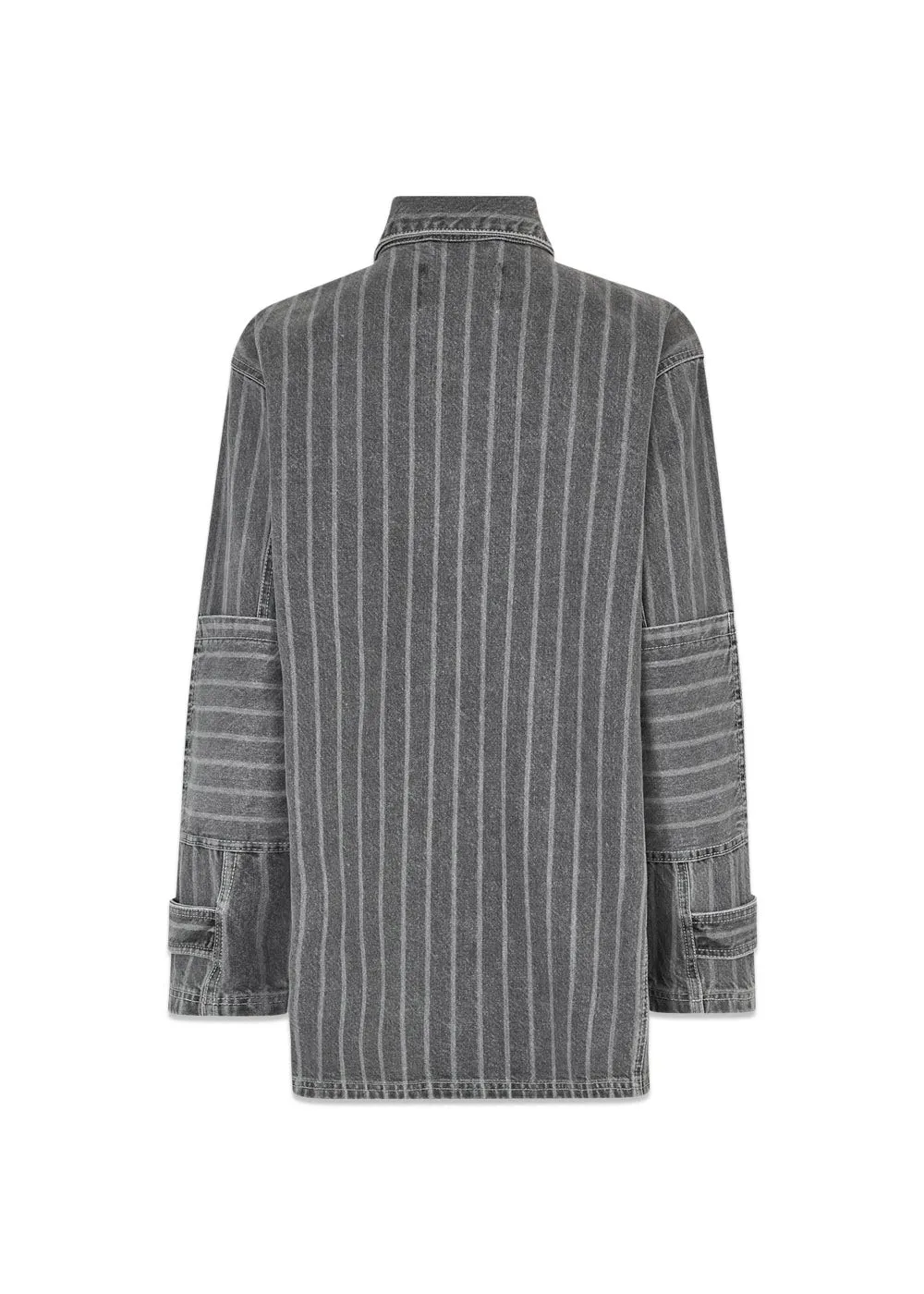 Grey Stripe Denim Johnny Jacket - Grey