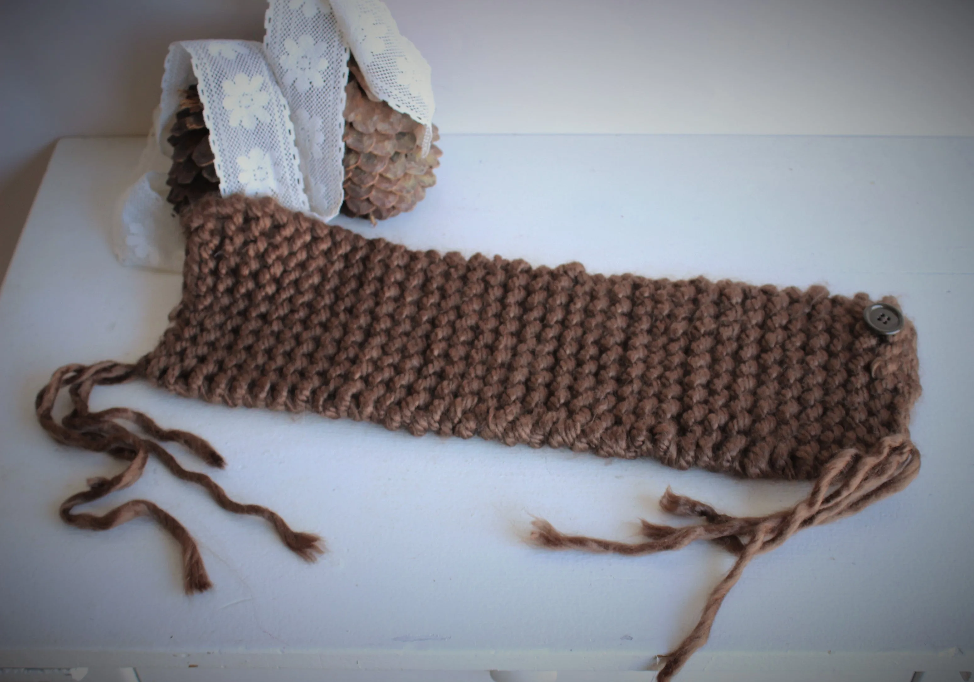 Handknit "Hot Cocoa" Brown  Cowl or Collar Scarf
