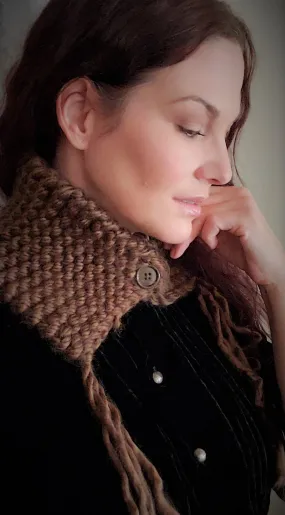 Handknit "Hot Cocoa" Brown  Cowl or Collar Scarf