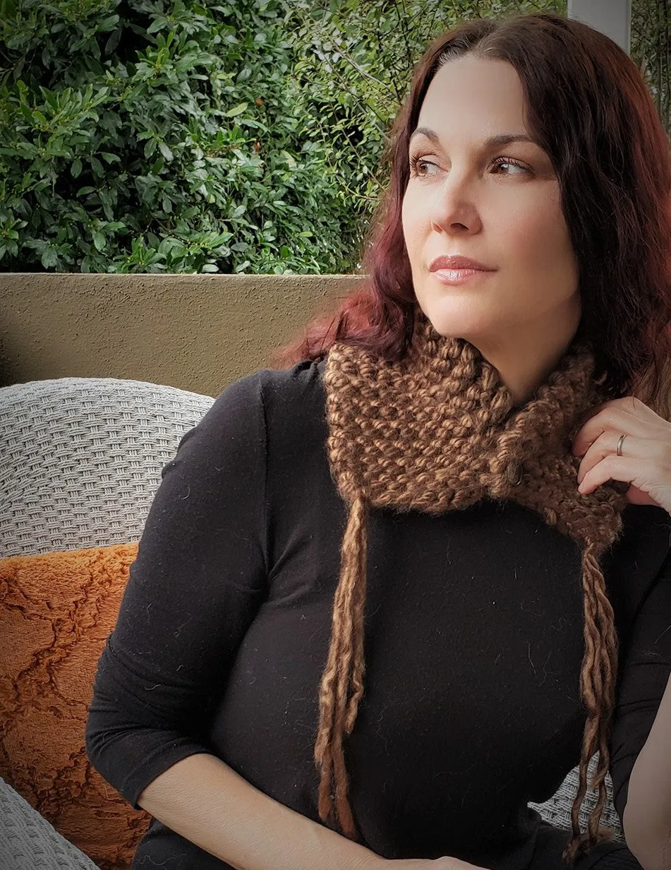 Handknit "Hot Cocoa" Brown  Cowl or Collar Scarf