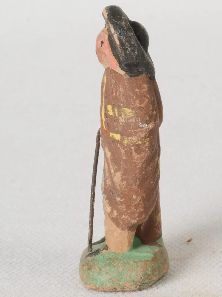 Handmade Antique Terracotta Santon Shepherd Figurine from Provence