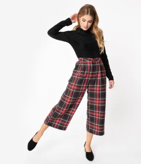 Hell Bunny 1950s Style Red & Black Plaid Riot Culottes