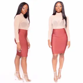 HIGH KNEE Midi Bandage Skirt in Terracotta