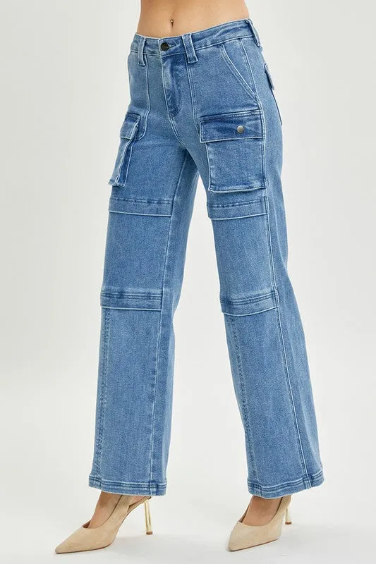 High Rise Straight Cargo Jeans