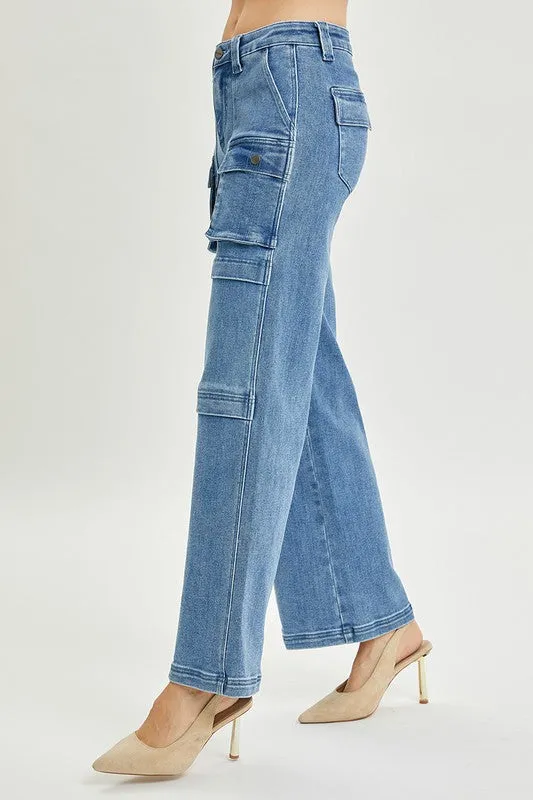 High Rise Straight Cargo Jeans