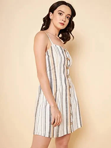 High Star Women's Cotton Fit and Flare Mini Dresses (HSWDRS23001_BE_Beige_L)