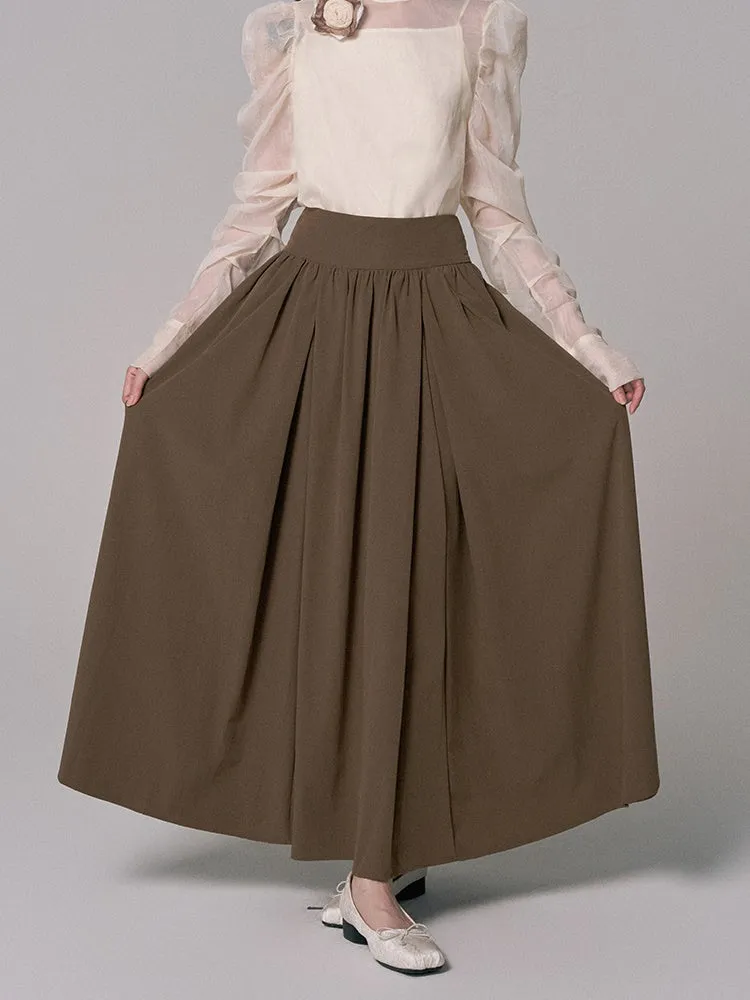 High-Waist Plain Flare Simple Long-Skirt