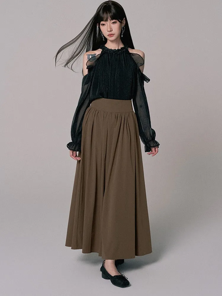 High-Waist Plain Flare Simple Long-Skirt