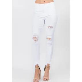 High Waisted White Denim Skinny Jeans