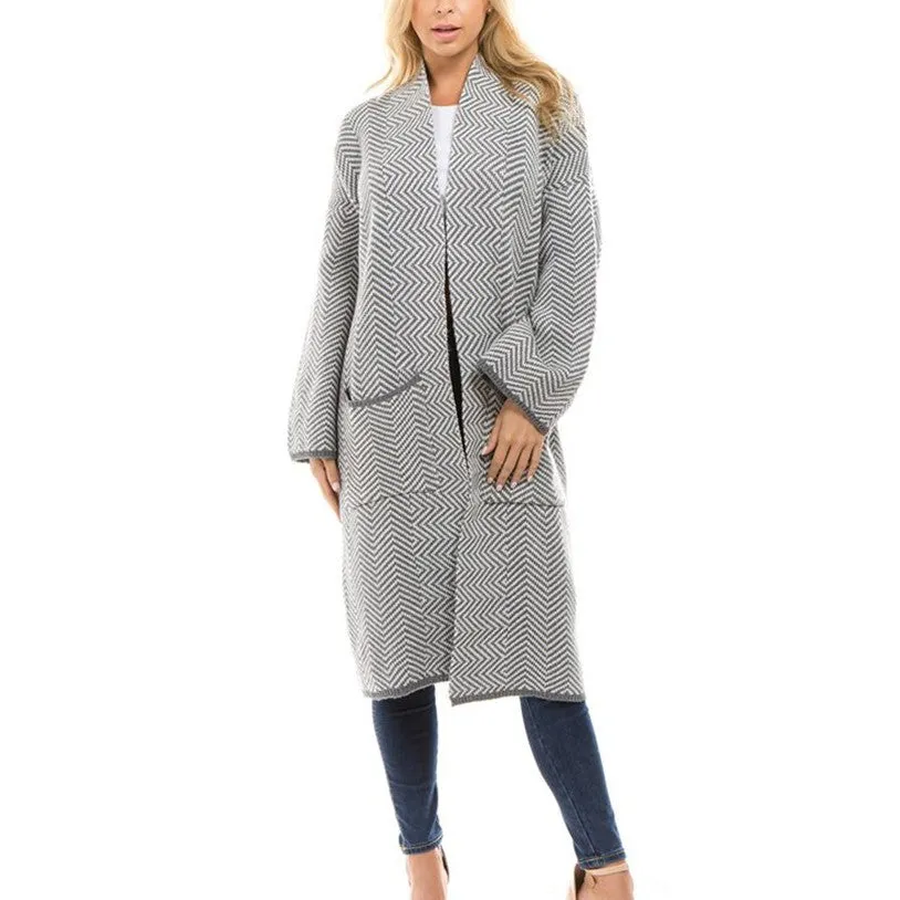Houndstooth Medium Style Knitting Cardigan