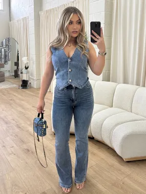 HUNTER BLUE DENIM SKINNY FLARED LEG JEANS