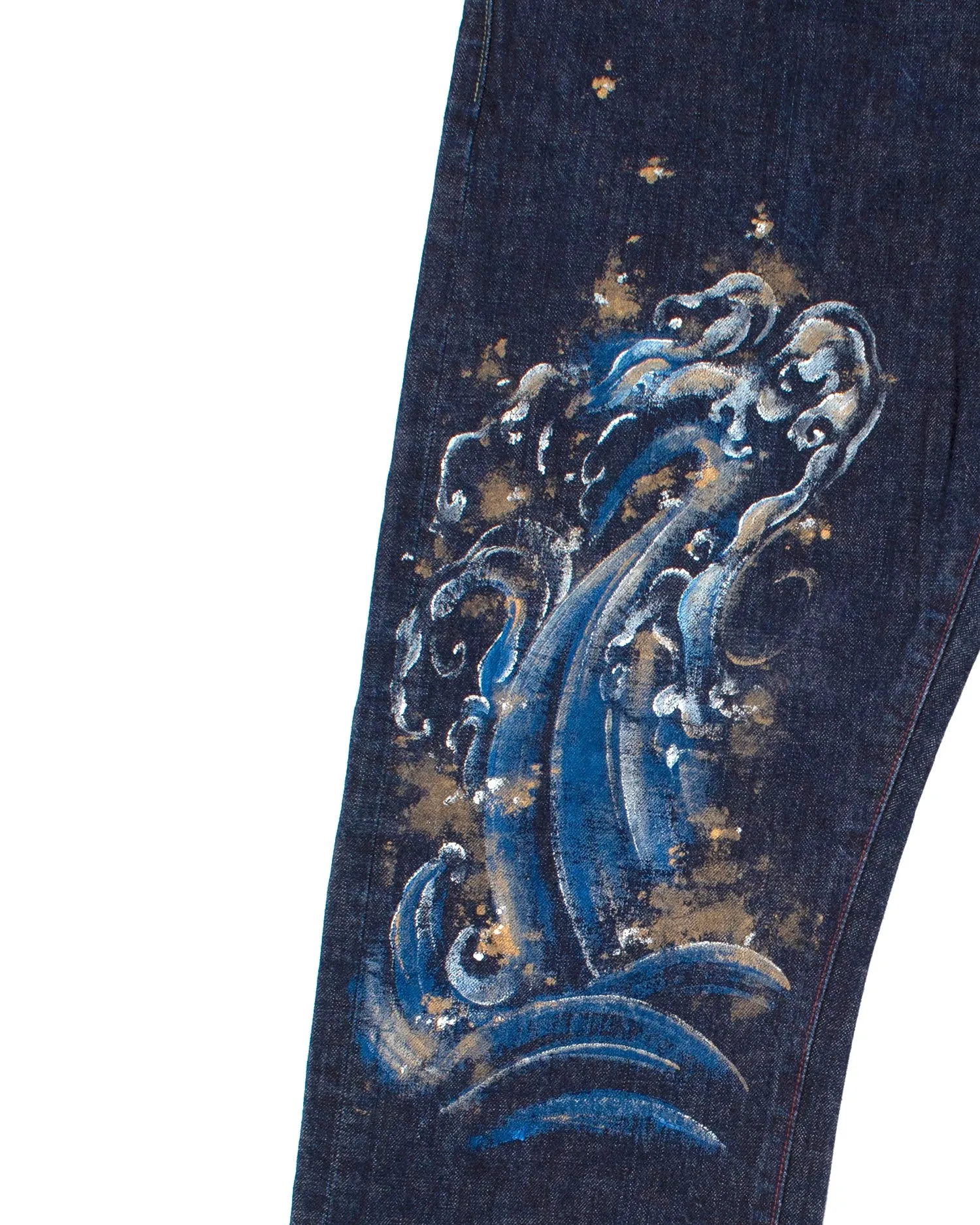 Japanese Repro Denim Jeans, Zen Clothing, Hand Painted - 36