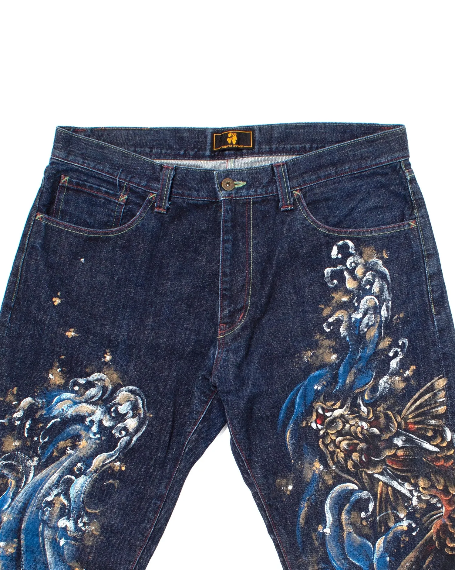 Japanese Repro Denim Jeans, Zen Clothing, Hand Painted - 36