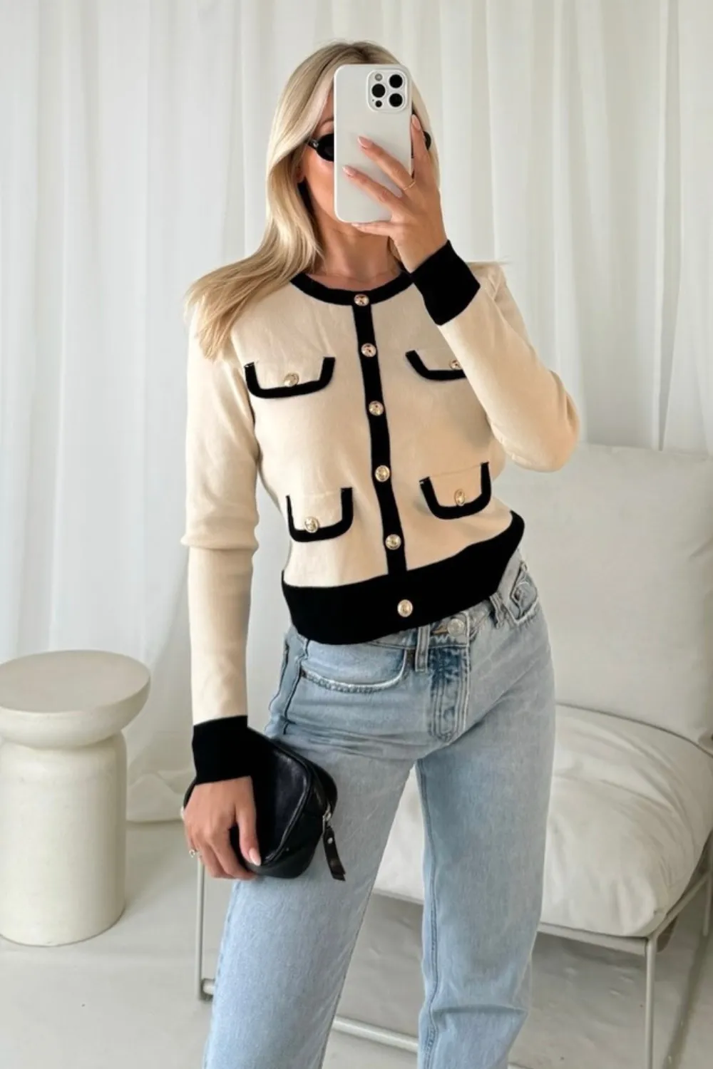 Kelly cream button through cardigan