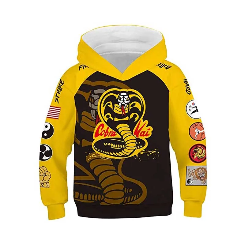 Kids Cobra kai Hoodie Karate Kid Cosplay Costume 3D Printed Jacket Pullover Sweatshirt Children