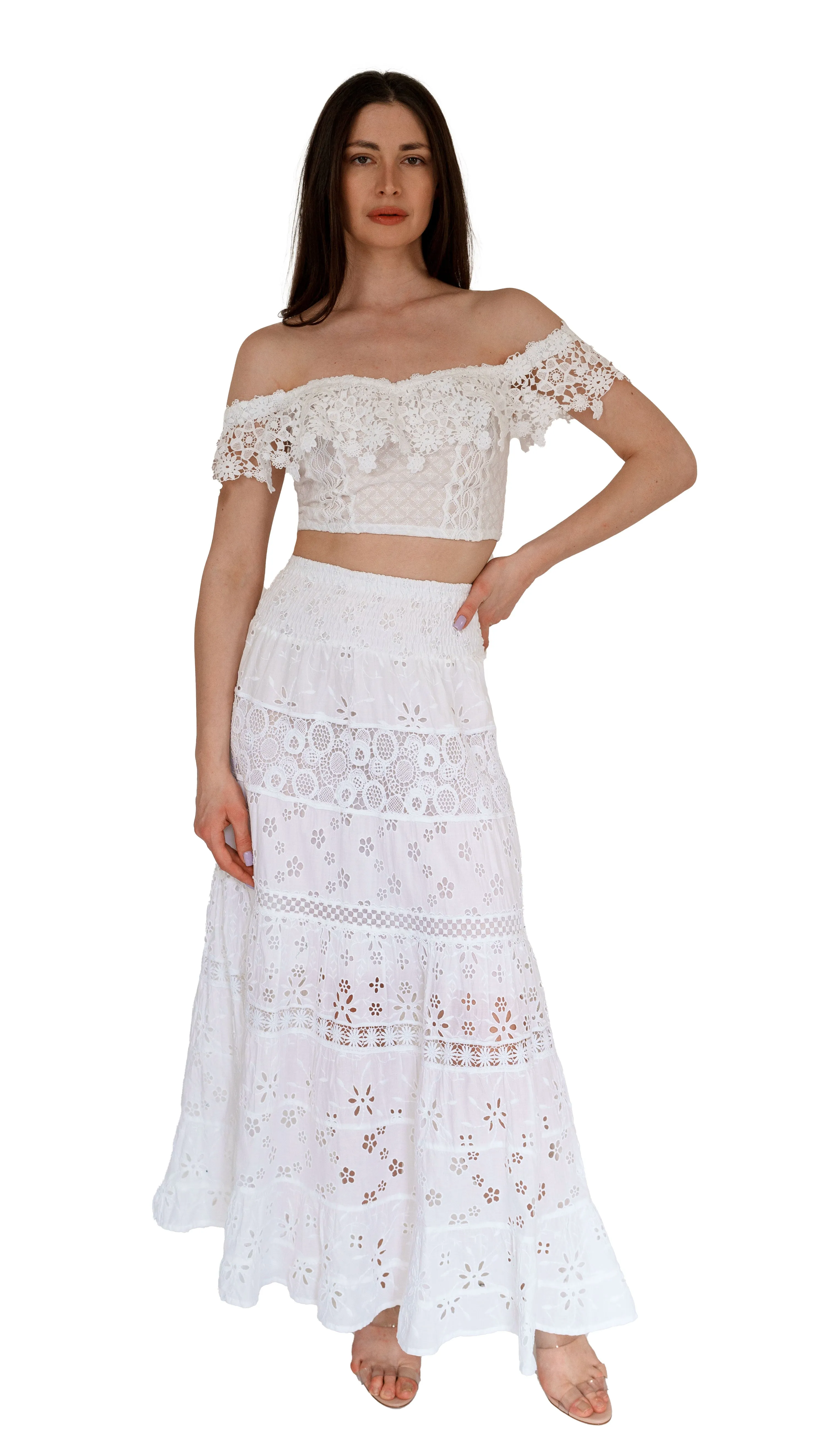 Lace maxi skirt with elastic waist