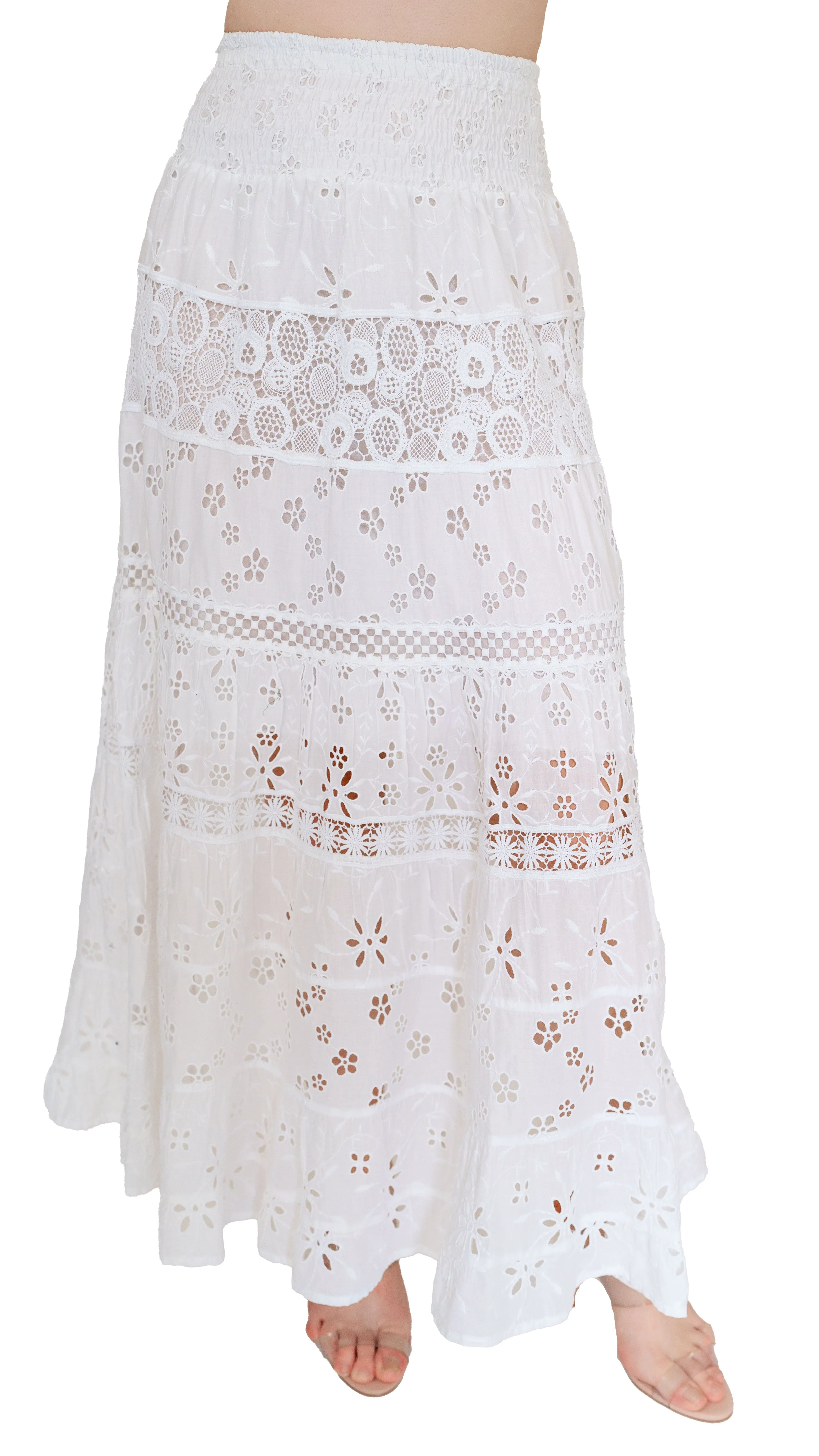 Lace maxi skirt with elastic waist