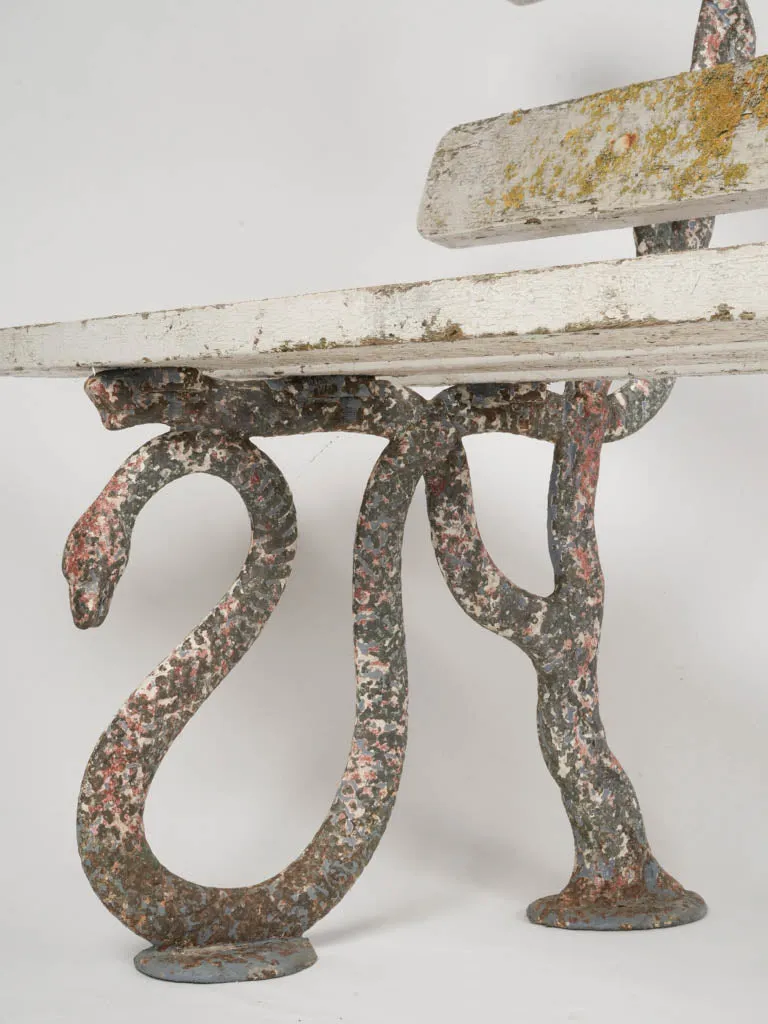 Late 19th-Century French Garden Bench w/ Serpent Cast Iron Legs, 70¾"