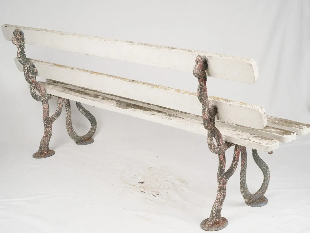 Late 19th-Century French Garden Bench w/ Serpent Cast Iron Legs, 70¾"