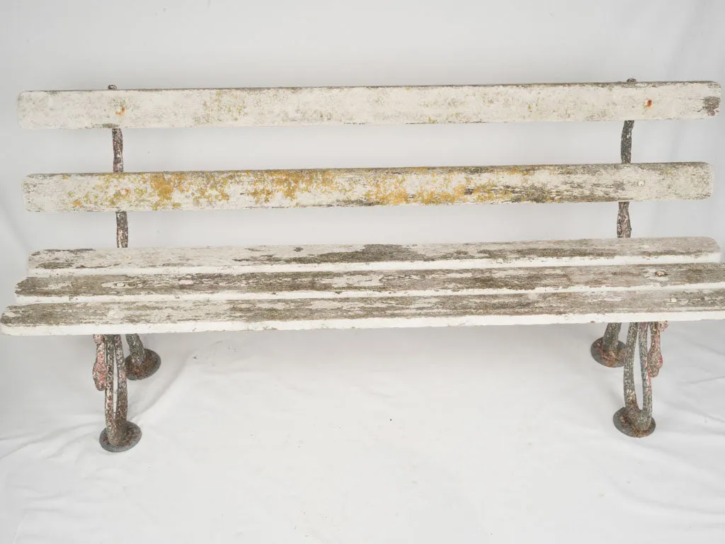 Late 19th-Century French Garden Bench w/ Serpent Cast Iron Legs, 70¾"