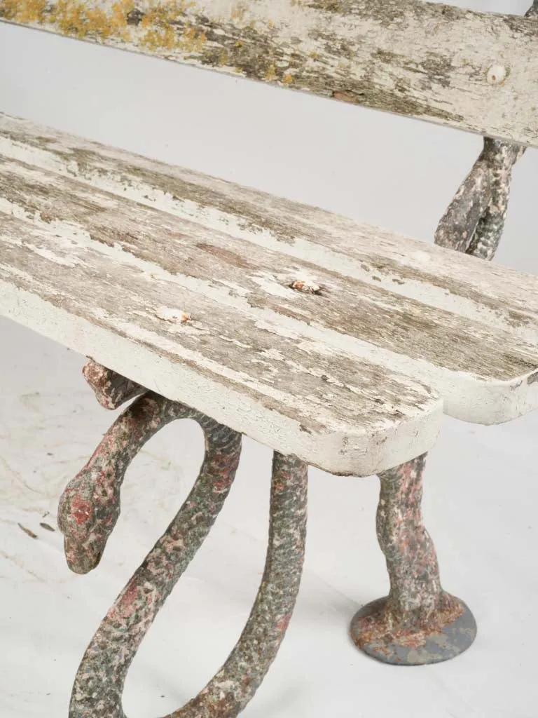 Late 19th-Century French Garden Bench w/ Serpent Cast Iron Legs, 70¾"