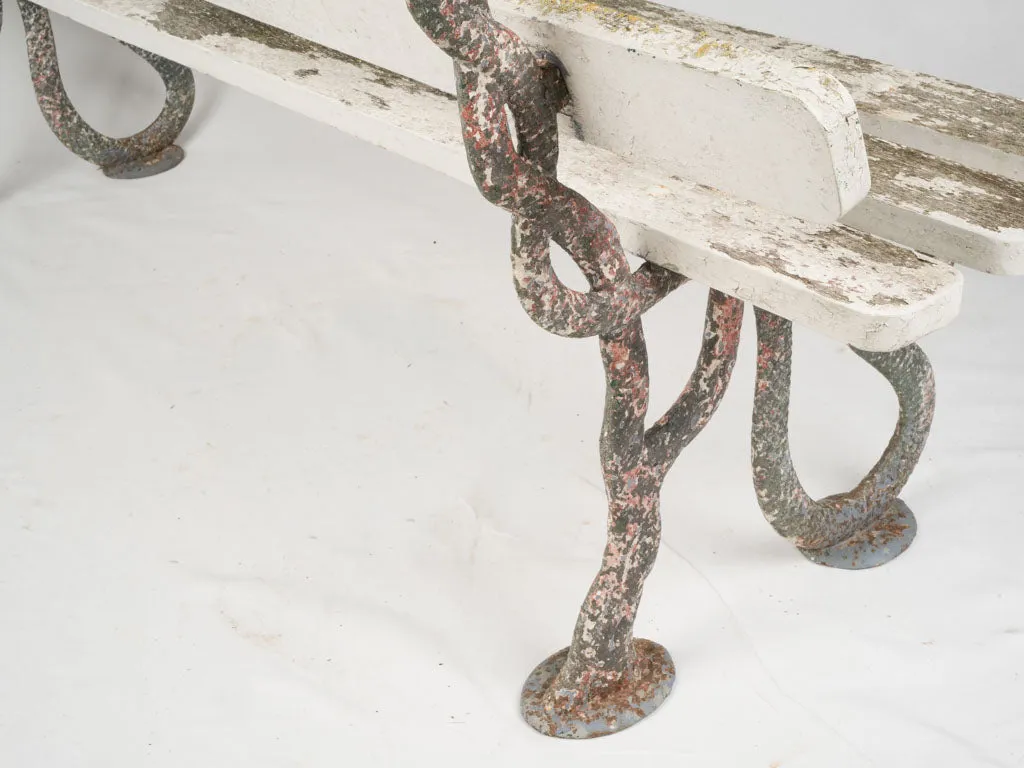 Late 19th-Century French Garden Bench w/ Serpent Cast Iron Legs, 70¾"