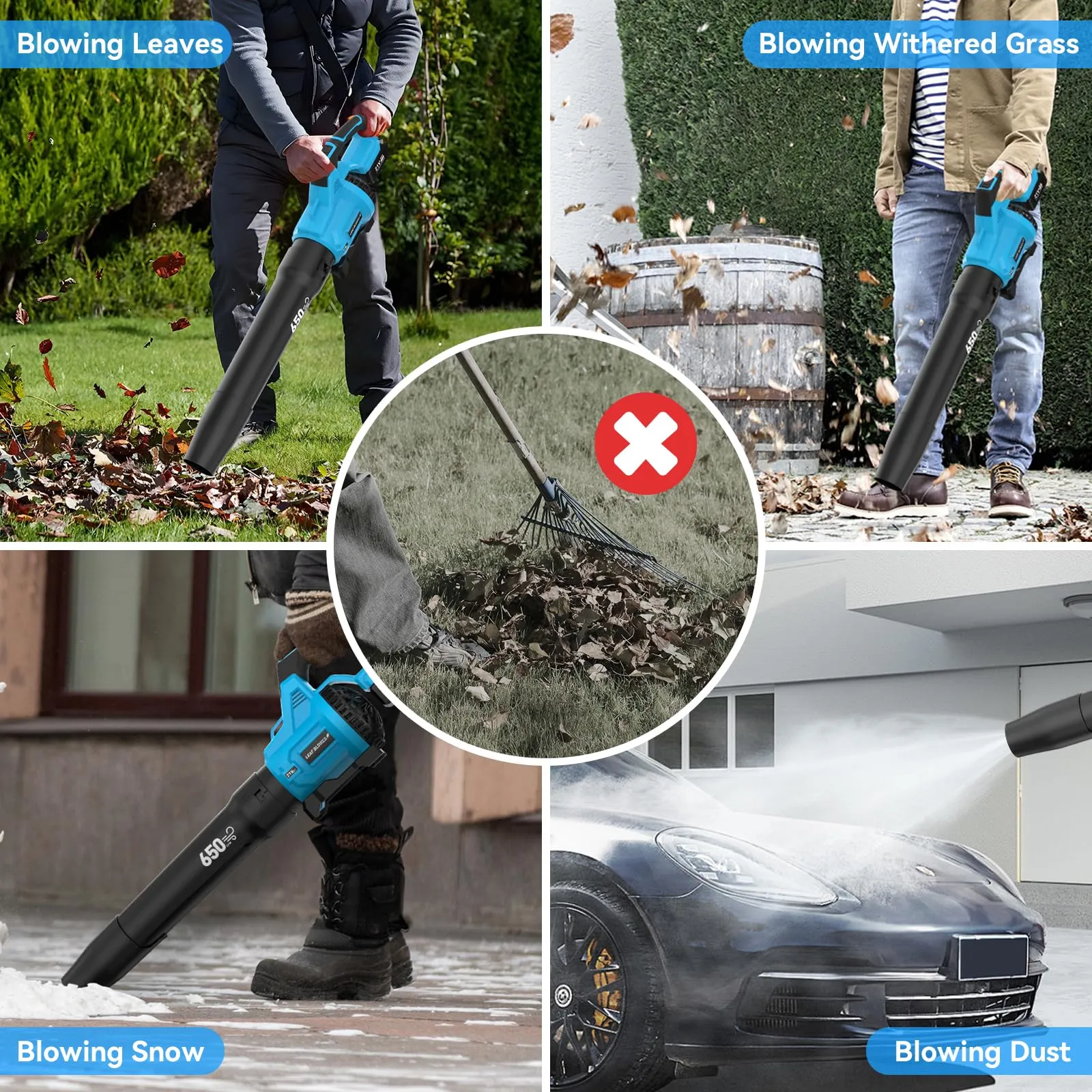 Leaf Blower Cordless,650 CFM & 160 MPH Electric Cordless Leaf Blower with 2 * 4.0Ah Batteries & Noise-Reduction Ear Muffs,3 Speed Powerful Blowing Ideal for Lawn Care, Blowing Leaves, Dust, Snow
