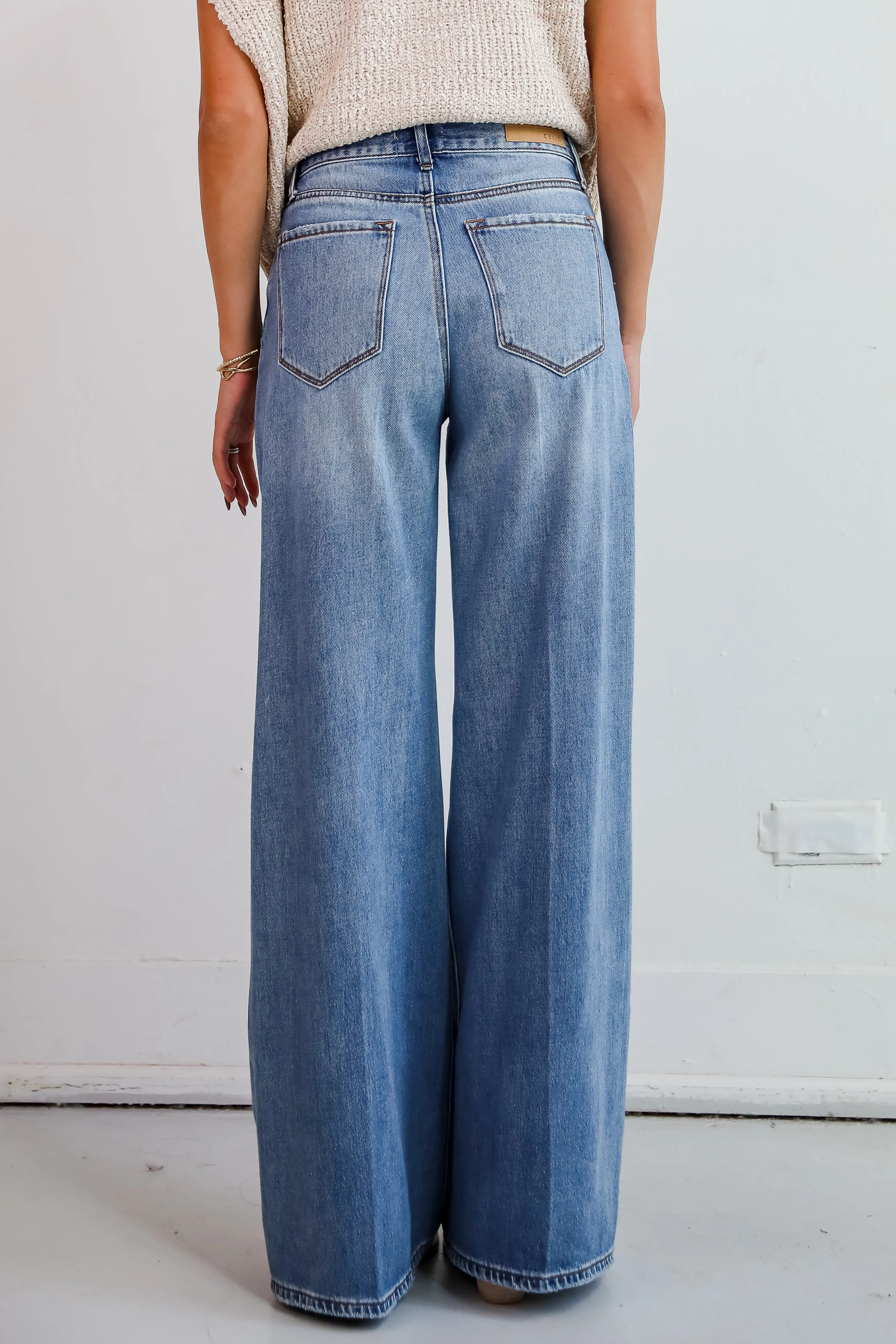 Lennon Medium Wash Distressed Wide Leg Jeans