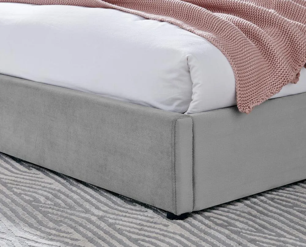 Light Grey Velvet Plush Ottoman Storage Bed Frame - Double or Super King