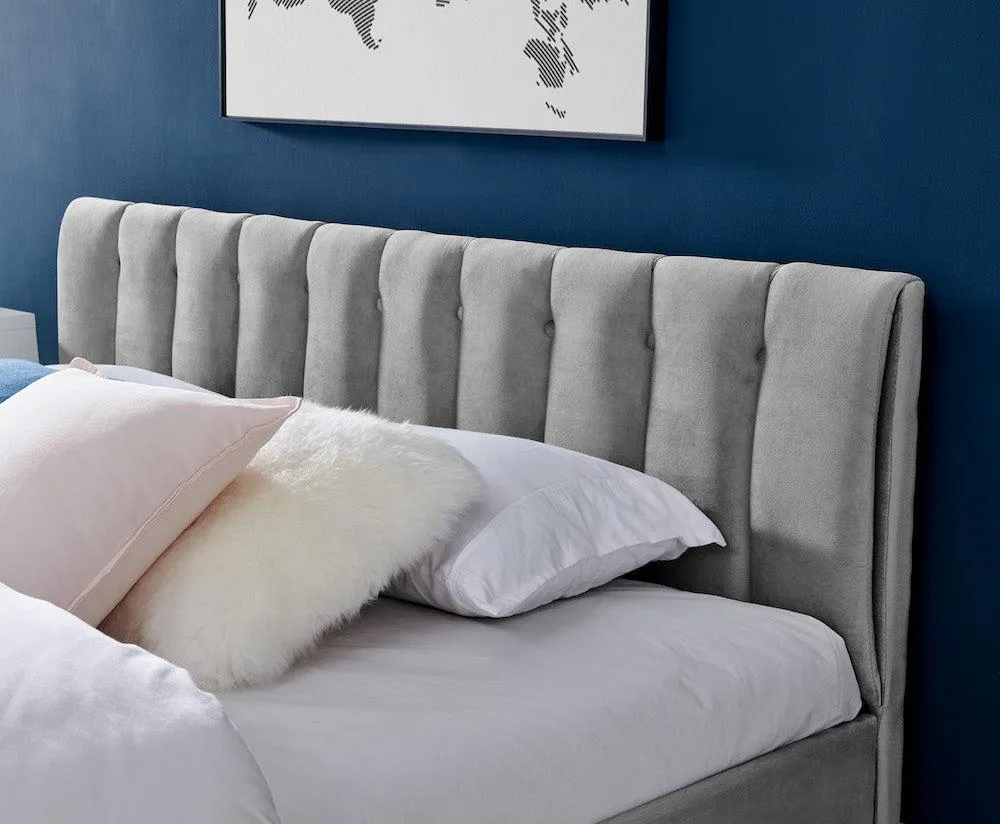 Light Grey Velvet Plush Ottoman Storage Bed Frame - Double or Super King