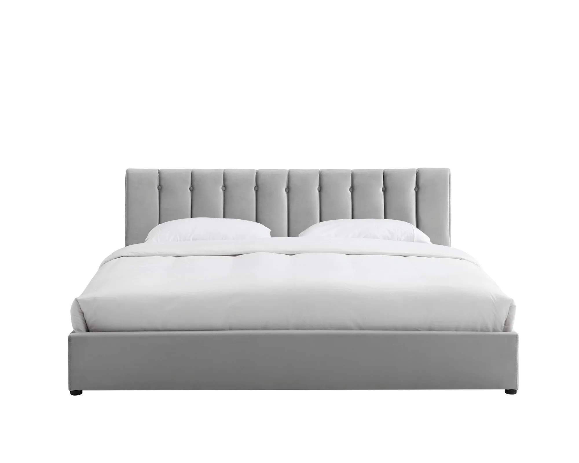 Light Grey Velvet Plush Ottoman Storage Bed Frame - Double or Super King