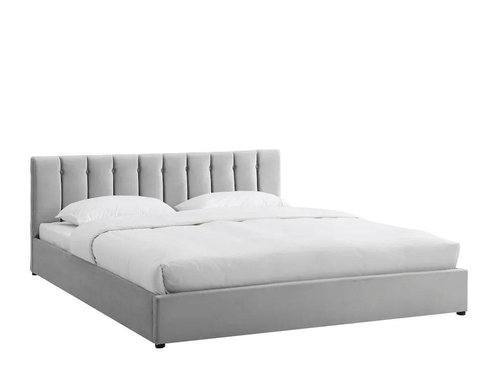 Light Grey Velvet Plush Ottoman Storage Bed Frame - Double or Super King