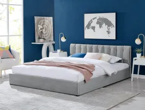 Light Grey Velvet Plush Ottoman Storage Bed Frame - Double or Super King