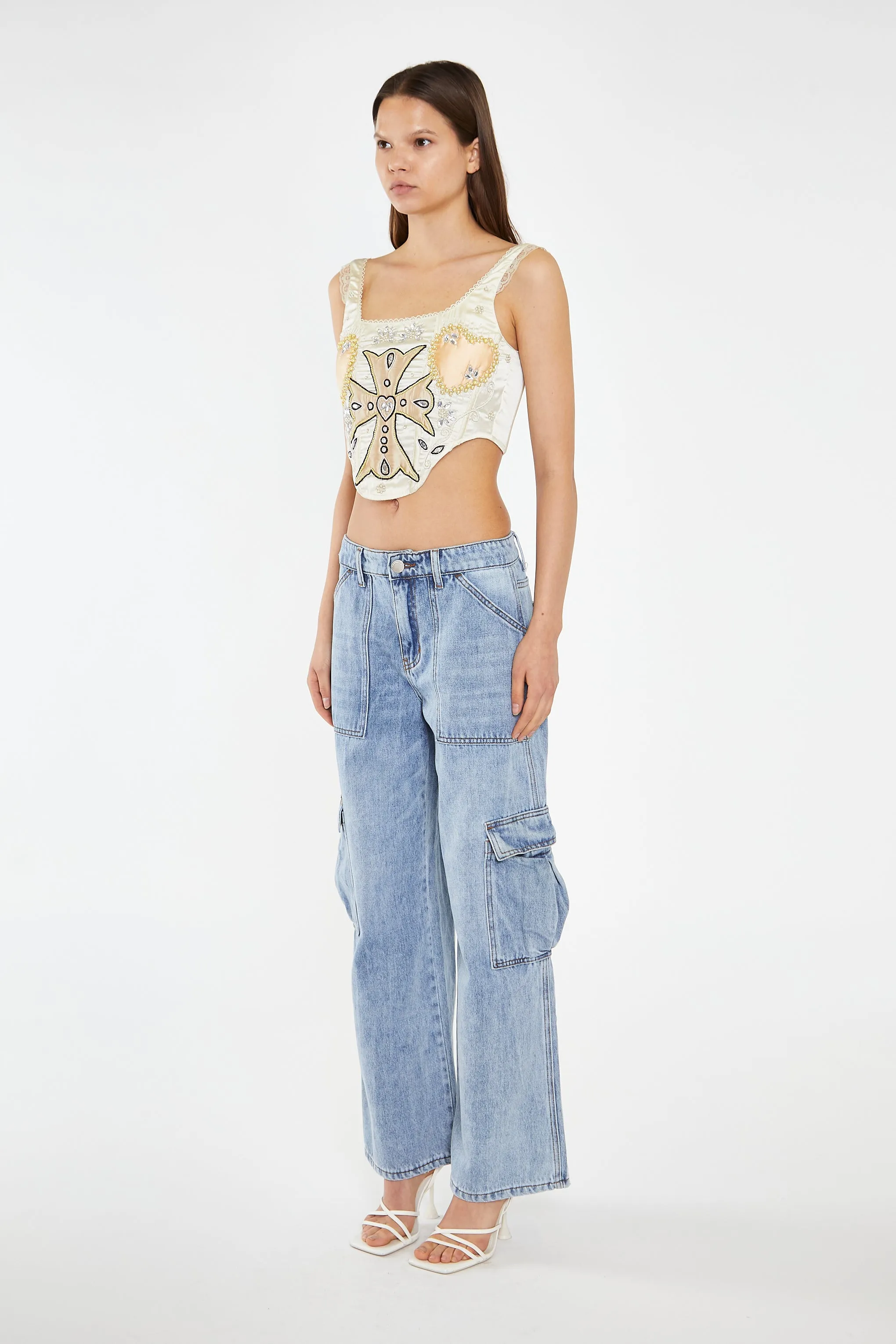 Light Stonewash Cargo Wide-Leg-Jeans