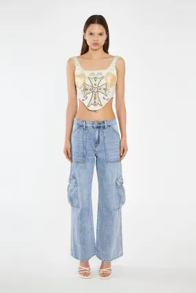 Light Stonewash Cargo Wide-Leg-Jeans