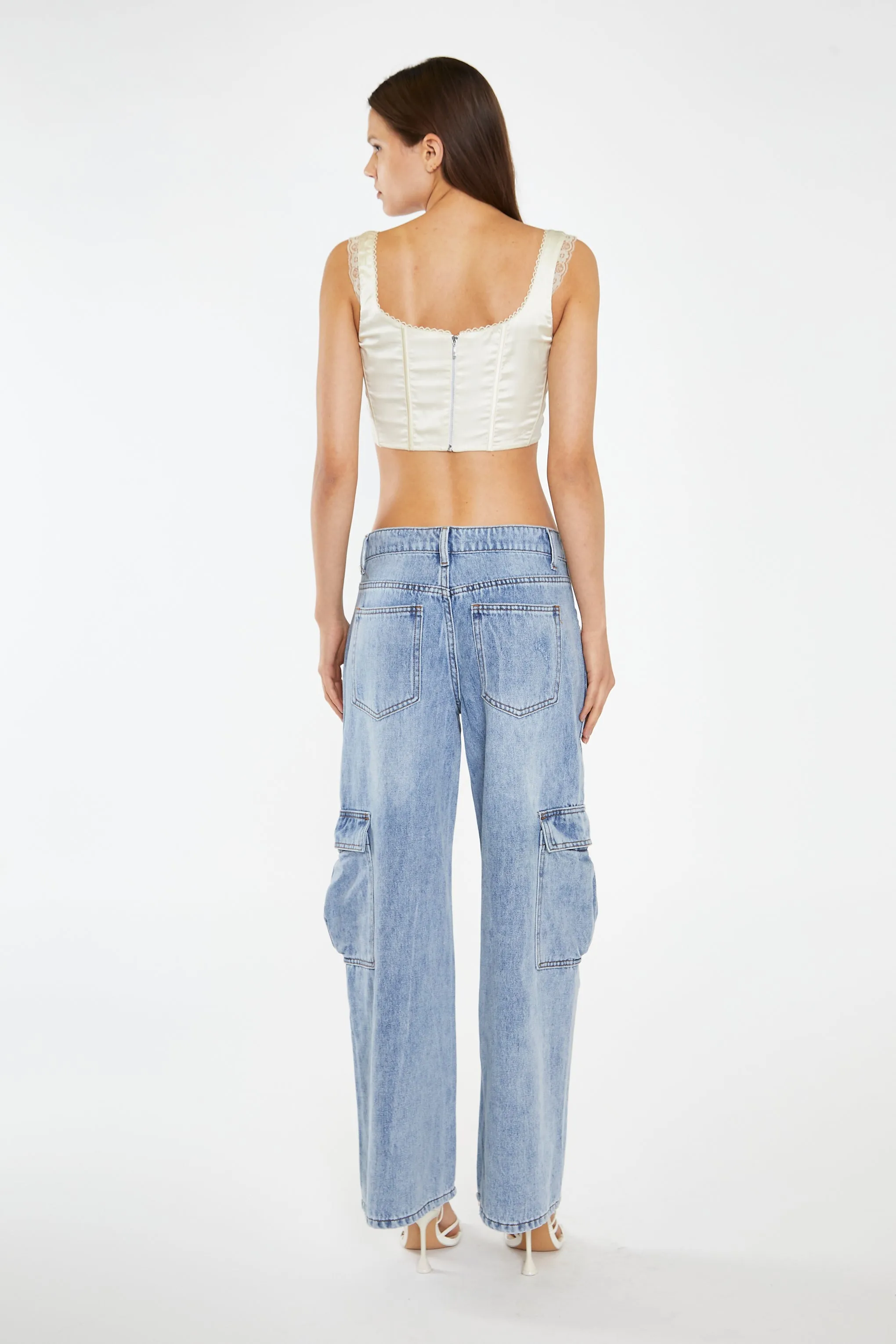 Light Stonewash Cargo Wide-Leg-Jeans