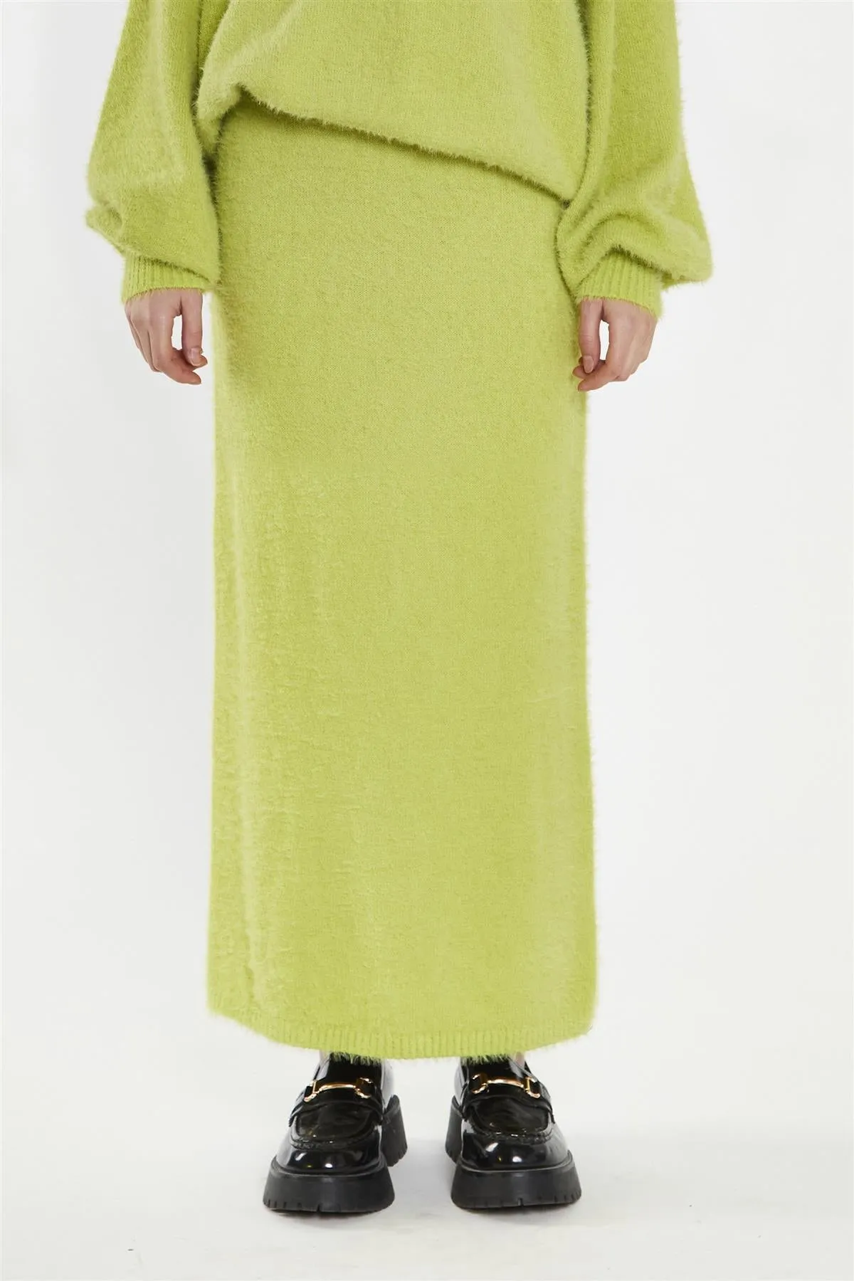 Lime-Green Knitted Maxi-Skirt