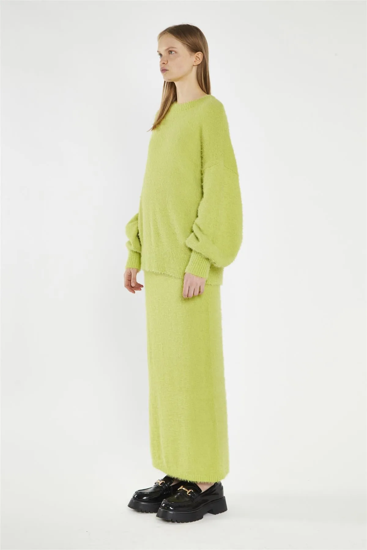 Lime-Green Knitted Maxi-Skirt