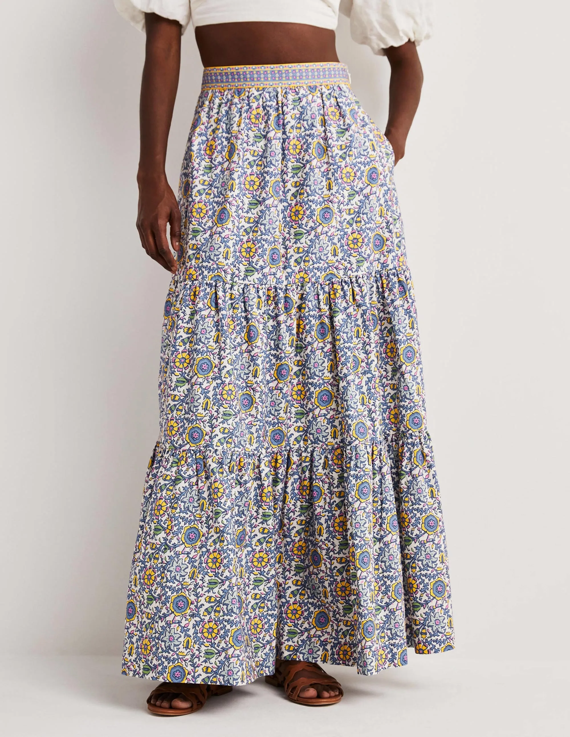 Lorna Tiered Maxi Skirt-Enchanting Twig, Ivory