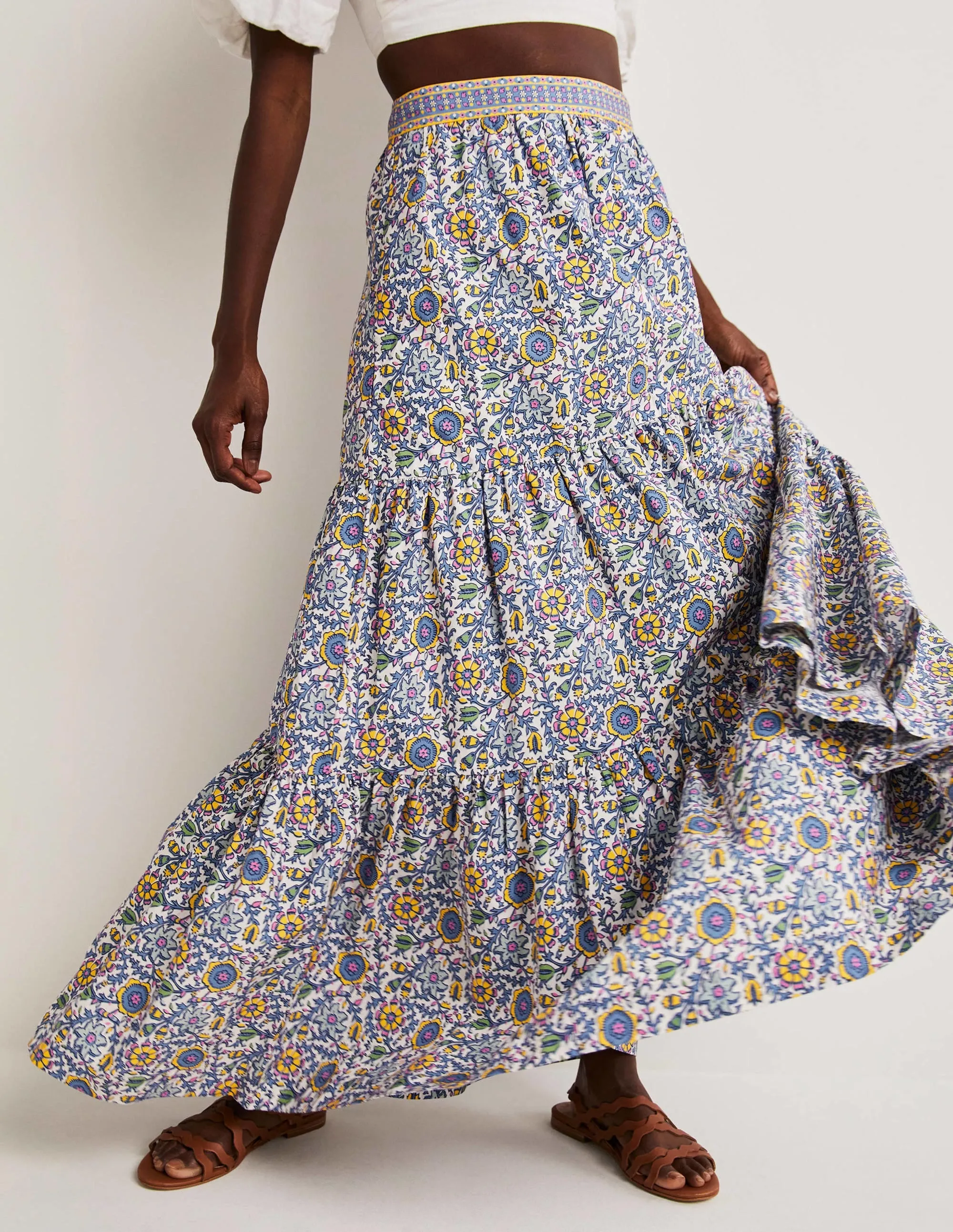 Lorna Tiered Maxi Skirt-Enchanting Twig, Ivory