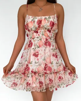 Lucy Babydoll Mini Dress - White Floral Print