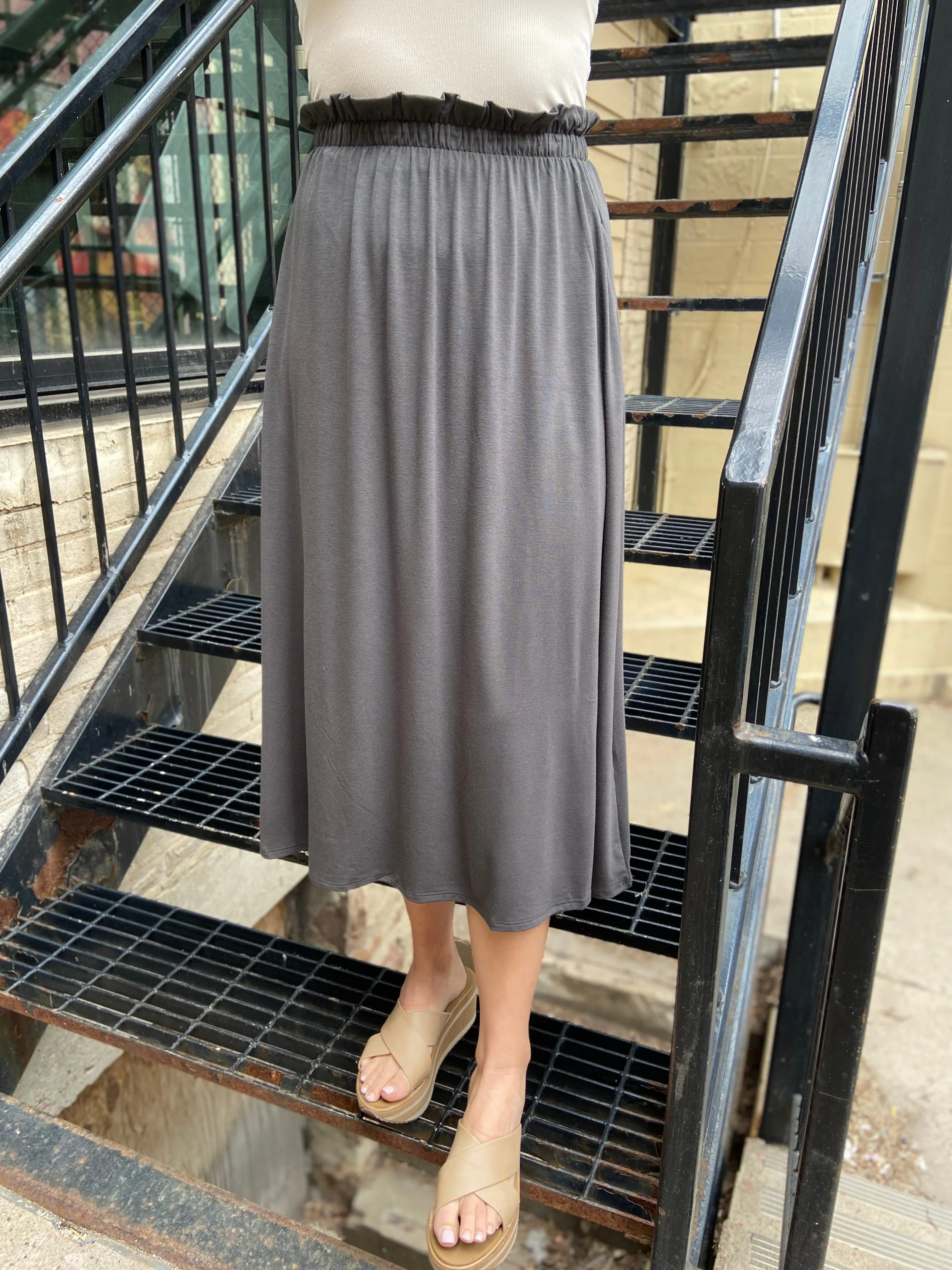 Mae Grey Elastic Midi Skirt