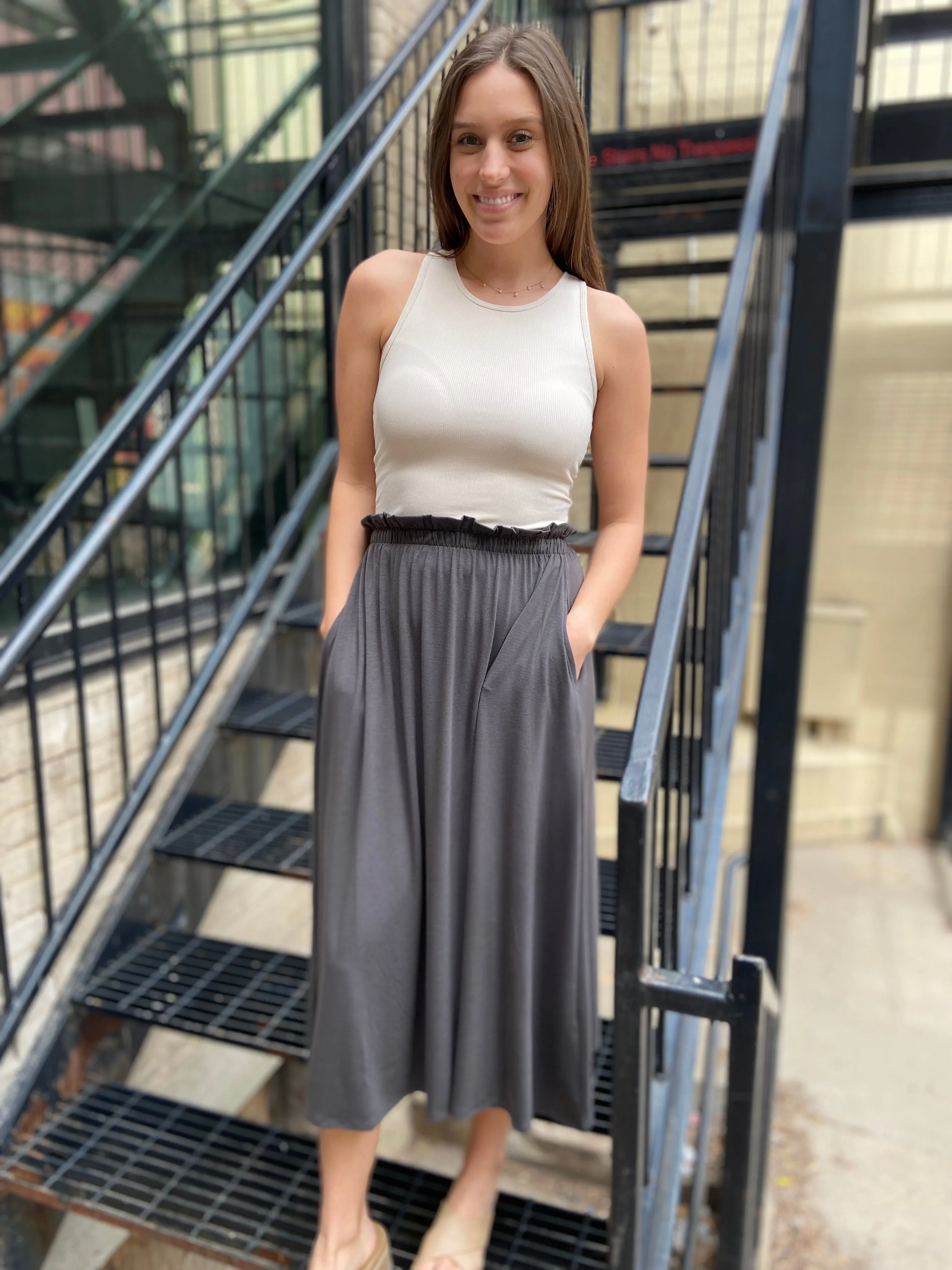 Mae Grey Elastic Midi Skirt